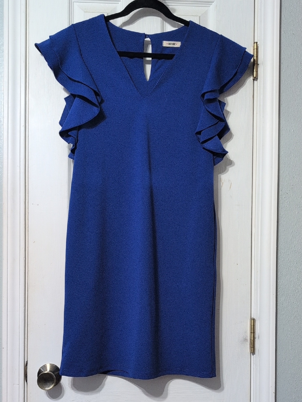 V-Neck Ruffle Sleeve Midi Dress in Royal Blue
